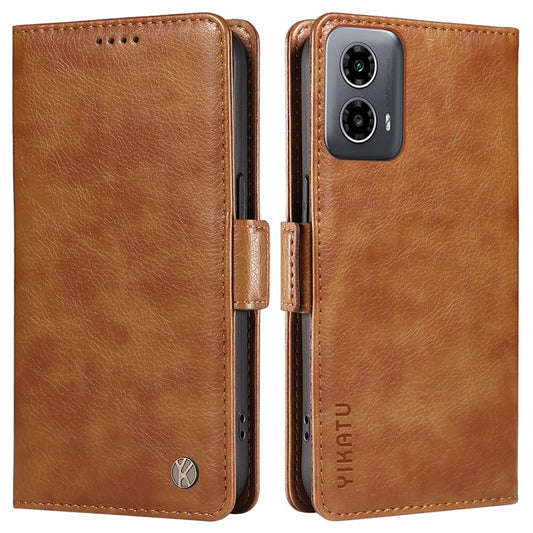 YIKATU YK-007 For Motorola Moto G45 5G / G34 5G Case PU Leather Wallet Protective Phone Cover - Brown