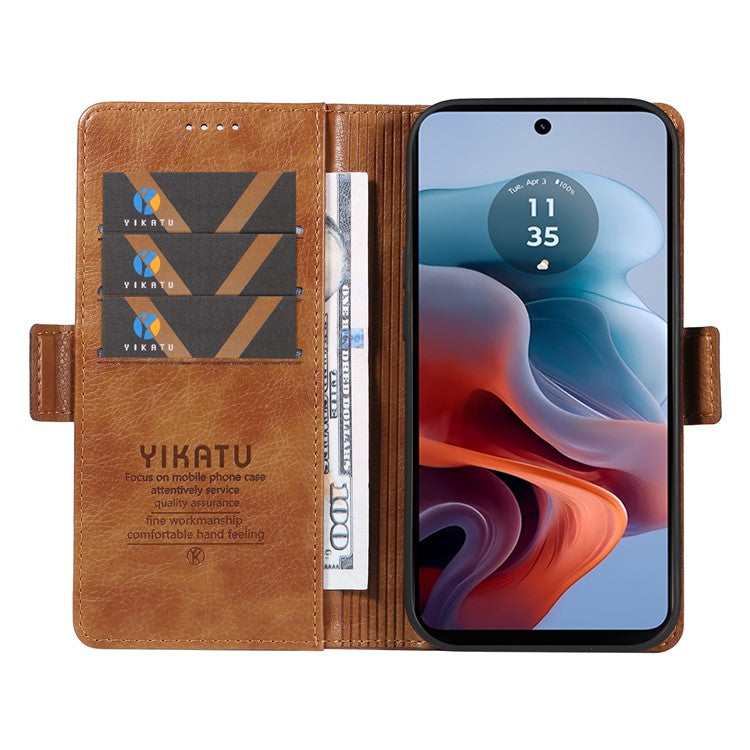 YIKATU YK-007 For Motorola Moto G45 5G / G34 5G Case PU Leather Wallet Protective Phone Cover - Brown