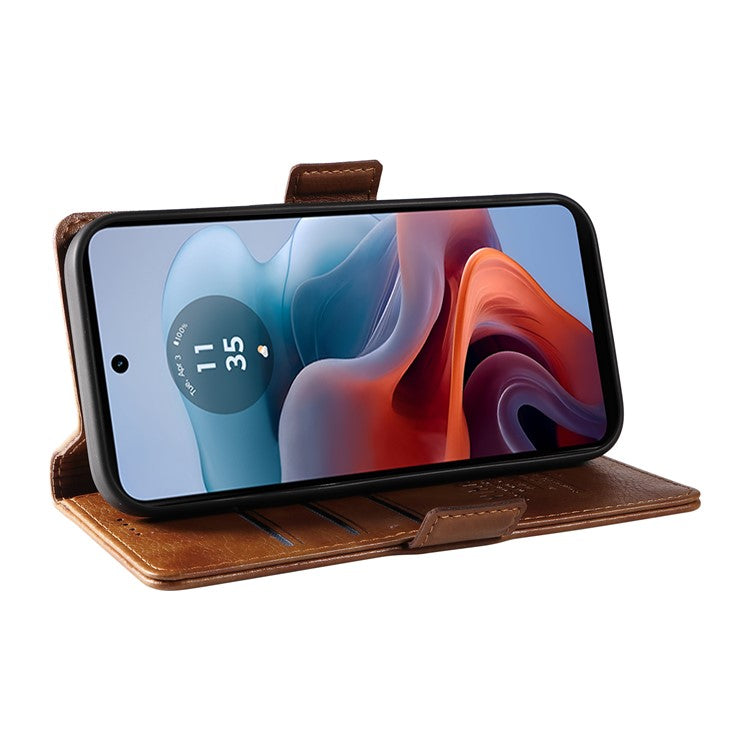 YIKATU YK-007 For Motorola Moto G45 5G / G34 5G Case PU Leather Wallet Protective Phone Cover - Brown