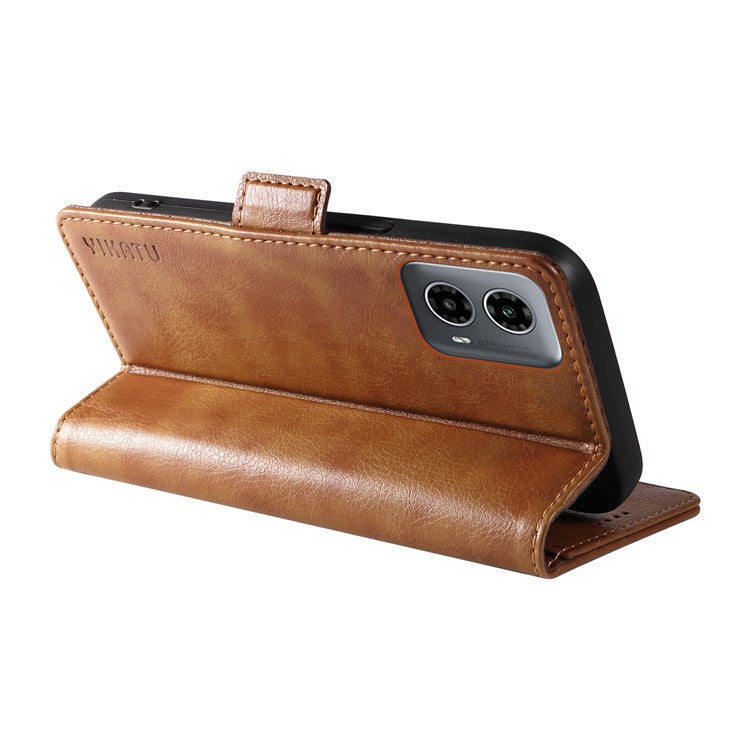 YIKATU YK-007 For Motorola Moto G45 5G / G34 5G Case PU Leather Wallet Protective Phone Cover - Brown