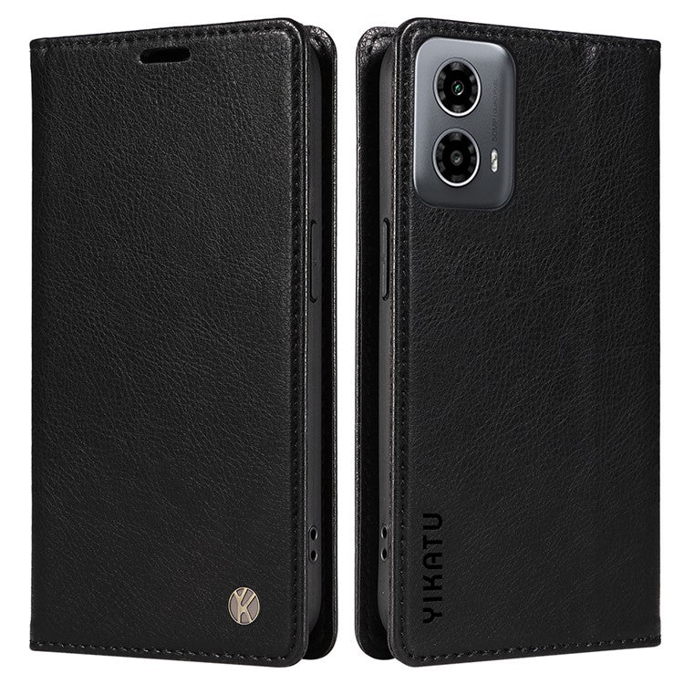 YIKATU YK-006 For Motorola Moto G34 5G Case Leather Phone Cover Litchi Texture Magnetic Closure - Black