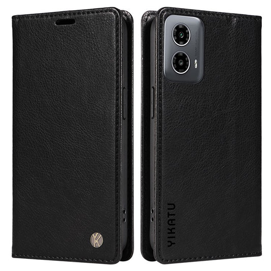 YIKATU YK-006 For Motorola Moto G34 5G Case Leather Phone Cover Litchi Texture Magnetic Closure - Black