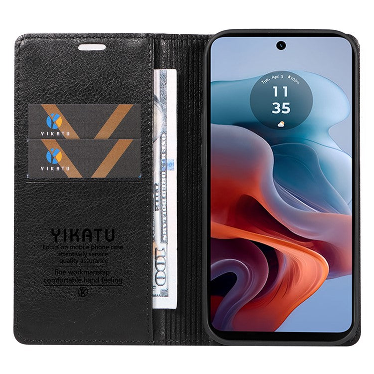 YIKATU YK-006 For Motorola Moto G34 5G Case Leather Phone Cover Litchi Texture Magnetic Closure - Black