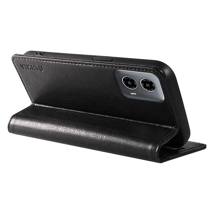 YIKATU YK-006 For Motorola Moto G34 5G Case Leather Phone Cover Litchi Texture Magnetic Closure - Black