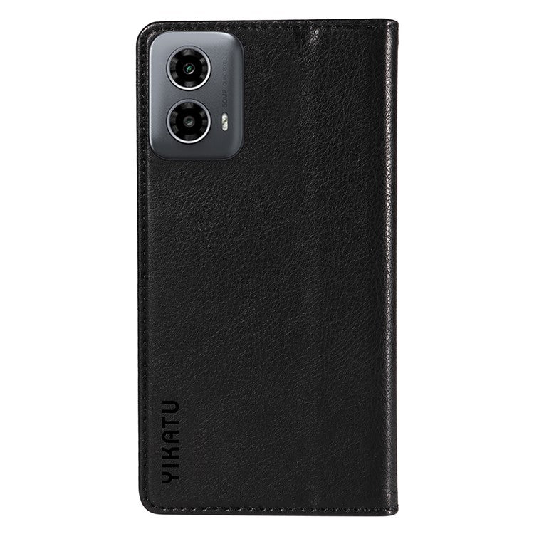 YIKATU YK-006 For Motorola Moto G34 5G Case Leather Phone Cover Litchi Texture Magnetic Closure - Black