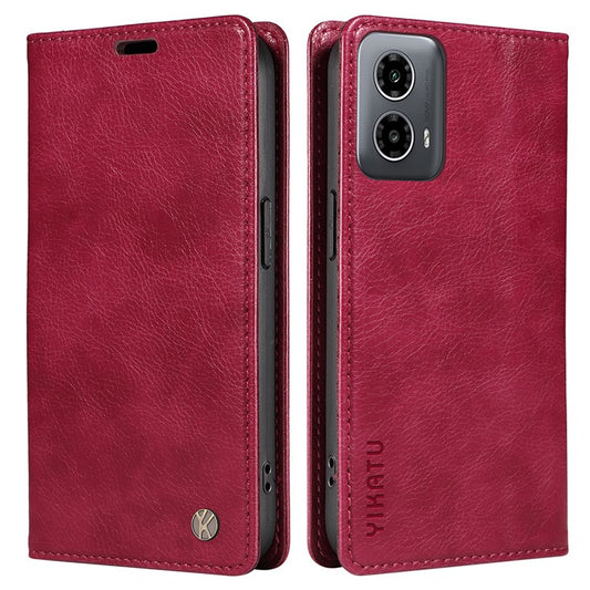 YIKATU YK-006 For Motorola Moto G34 5G Case Leather Phone Cover Litchi Texture Magnetic Closure - Wine Red