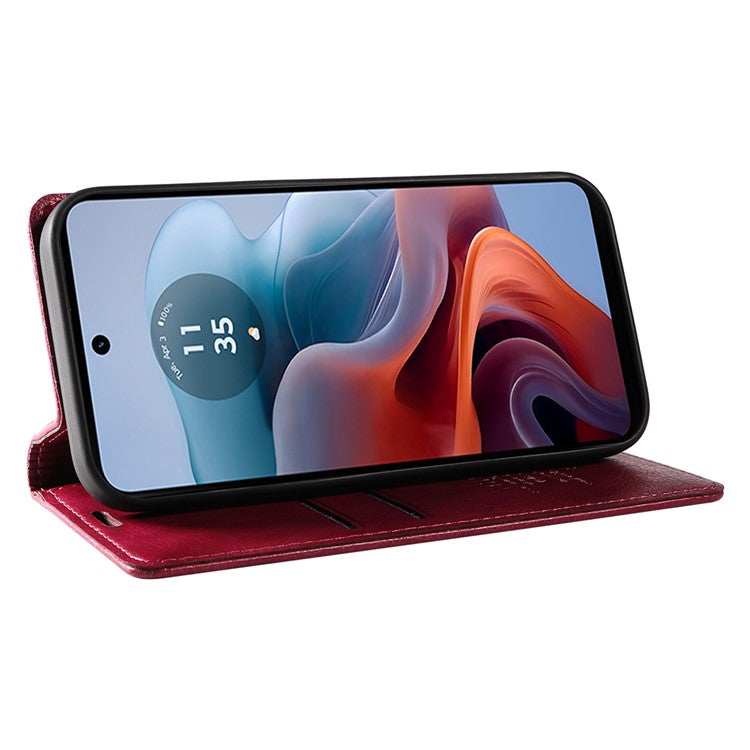 YIKATU YK-006 For Motorola Moto G34 5G Case Leather Phone Cover Litchi Texture Magnetic Closure - Wine Red