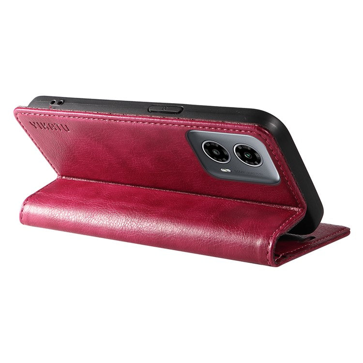 YIKATU YK-006 For Motorola Moto G34 5G Case Leather Phone Cover Litchi Texture Magnetic Closure - Wine Red