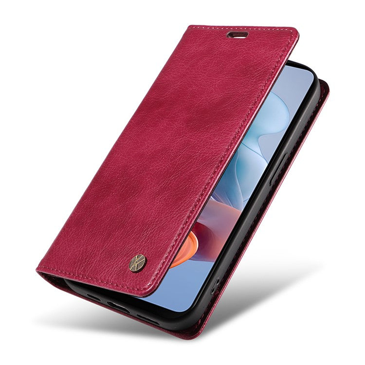 YIKATU YK-006 For Motorola Moto G34 5G Case Leather Phone Cover Litchi Texture Magnetic Closure - Wine Red