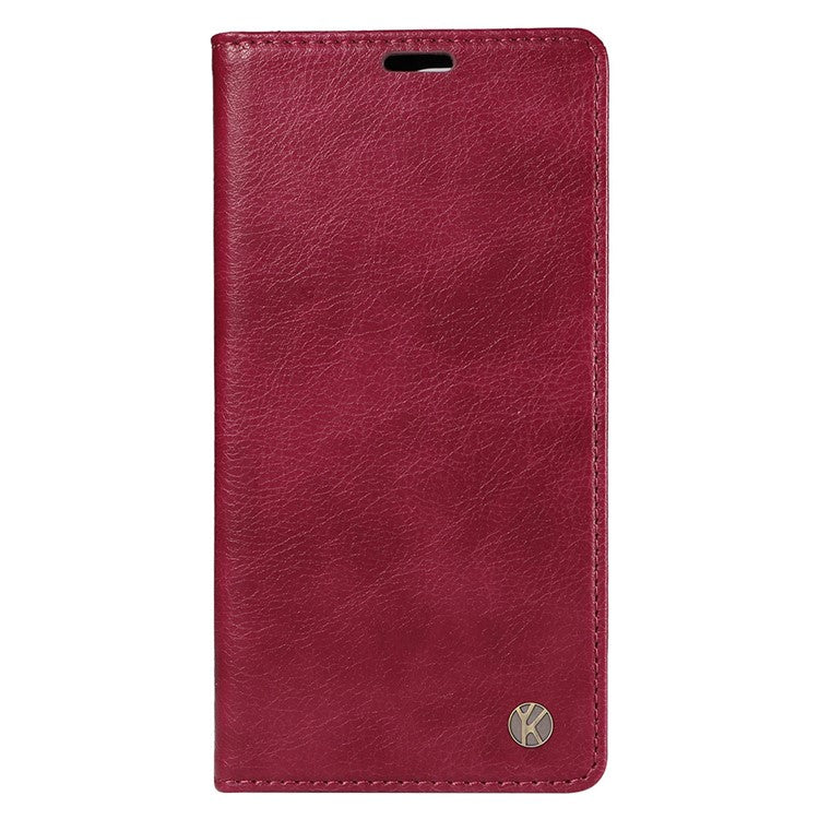 YIKATU YK-006 For Motorola Moto G34 5G Case Leather Phone Cover Litchi Texture Magnetic Closure - Wine Red