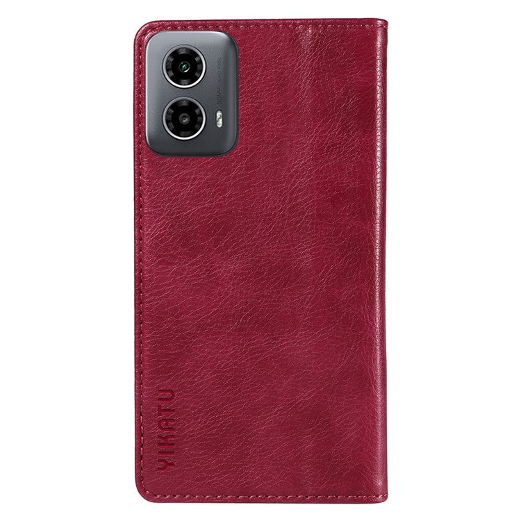 YIKATU YK-006 For Motorola Moto G34 5G Case Leather Phone Cover Litchi Texture Magnetic Closure - Wine Red