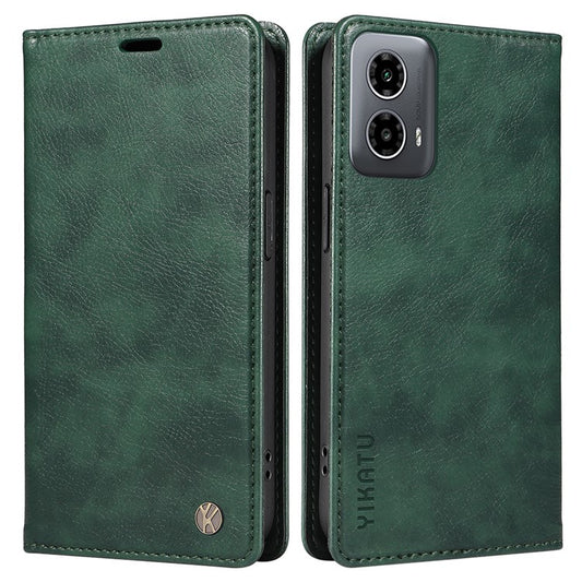 YIKATU YK-006 For Motorola Moto G34 5G Case Leather Phone Cover Litchi Texture Magnetic Closure - Green