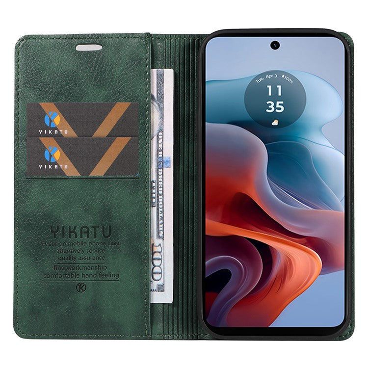 YIKATU YK-006 For Motorola Moto G34 5G Case Leather Phone Cover Litchi Texture Magnetic Closure - Green