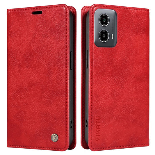 YIKATU YK-006 For Motorola Moto G34 5G Case Leather Phone Cover Litchi Texture Magnetic Closure - Red