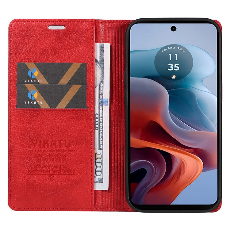YIKATU YK-006 For Motorola Moto G34 5G Case Leather Phone Cover Litchi Texture Magnetic Closure - Red