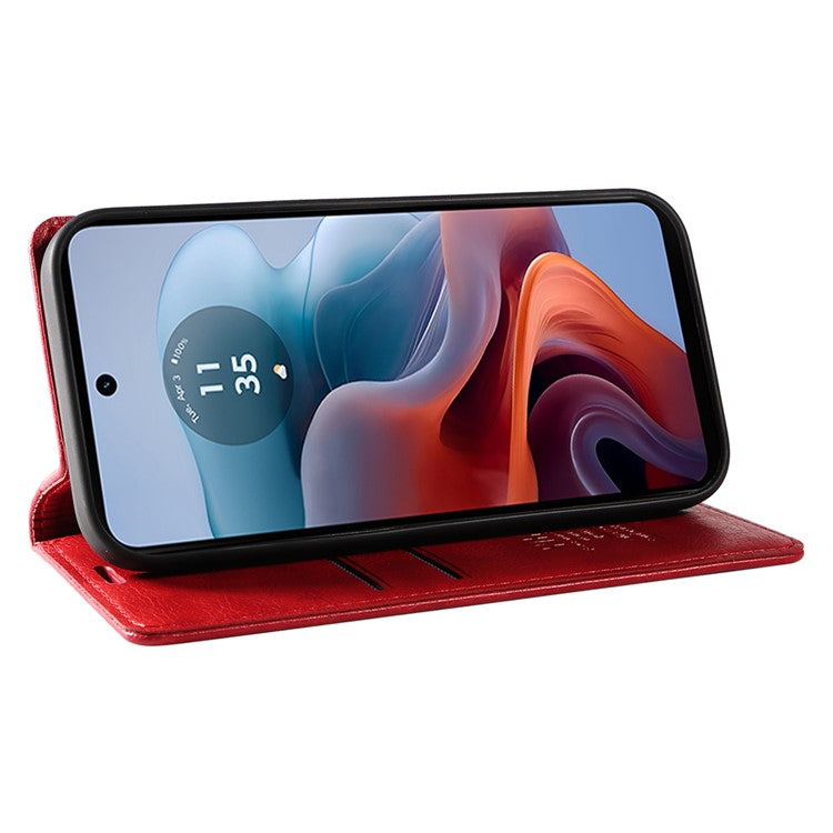 YIKATU YK-006 For Motorola Moto G34 5G Case Leather Phone Cover Litchi Texture Magnetic Closure - Red