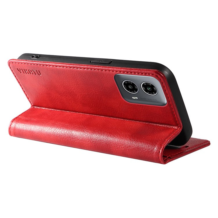 YIKATU YK-006 For Motorola Moto G34 5G Case Leather Phone Cover Litchi Texture Magnetic Closure - Red