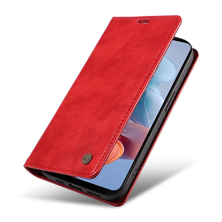 YIKATU YK-006 For Motorola Moto G34 5G Case Leather Phone Cover Litchi Texture Magnetic Closure - Red