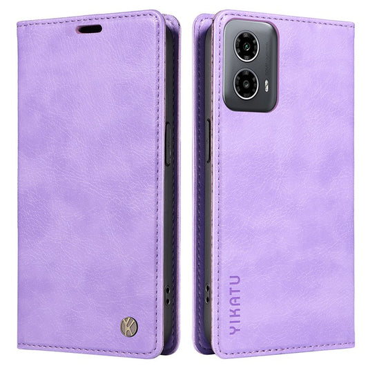 YIKATU YK-006 For Motorola Moto G34 5G Case Leather Phone Cover Litchi Texture Magnetic Closure - Purple
