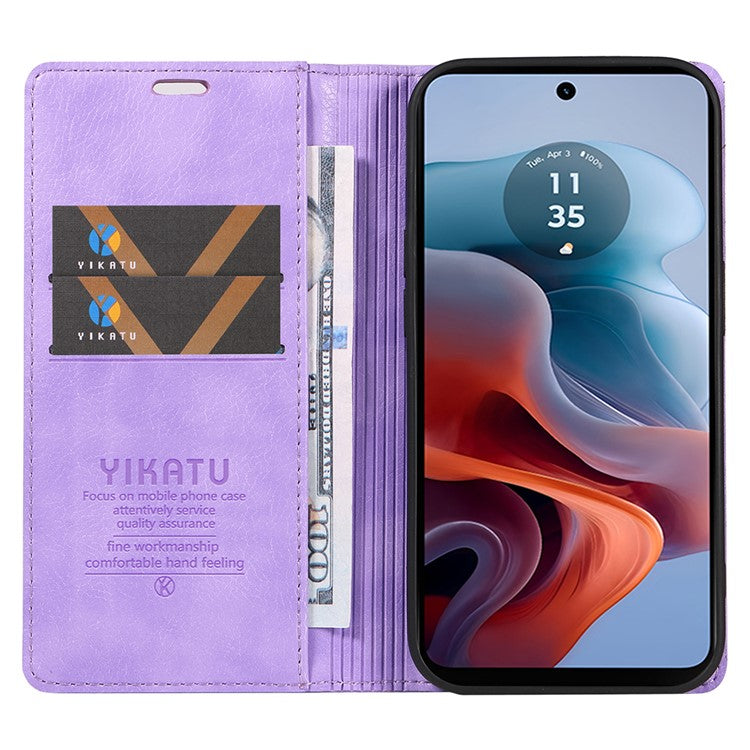 YIKATU YK-006 For Motorola Moto G34 5G Case Leather Phone Cover Litchi Texture Magnetic Closure - Purple