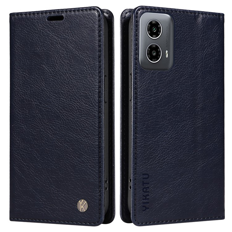 YIKATU YK-006 For Motorola Moto G34 5G Case Leather Phone Cover Litchi Texture Magnetic Closure - Navy Blue