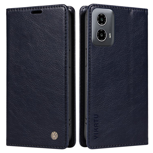 YIKATU YK-006 For Motorola Moto G34 5G Case Leather Phone Cover Litchi Texture Magnetic Closure - Navy Blue