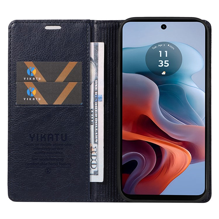 YIKATU YK-006 For Motorola Moto G34 5G Case Leather Phone Cover Litchi Texture Magnetic Closure - Navy Blue