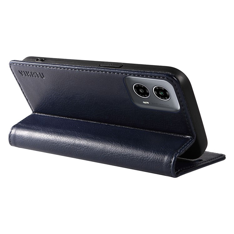 YIKATU YK-006 For Motorola Moto G34 5G Case Leather Phone Cover Litchi Texture Magnetic Closure - Navy Blue