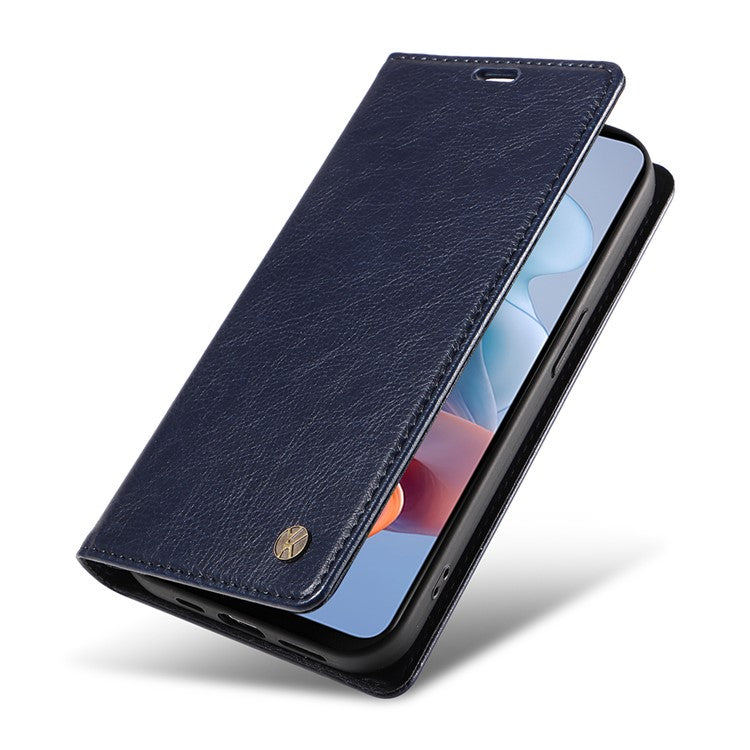 YIKATU YK-006 For Motorola Moto G34 5G Case Leather Phone Cover Litchi Texture Magnetic Closure - Navy Blue