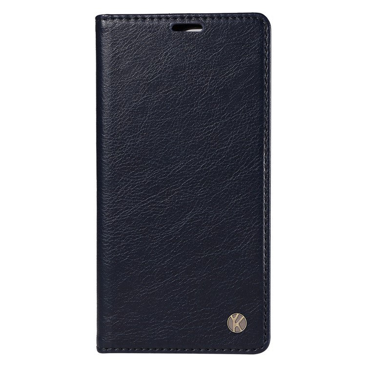 YIKATU YK-006 For Motorola Moto G34 5G Case Leather Phone Cover Litchi Texture Magnetic Closure - Navy Blue