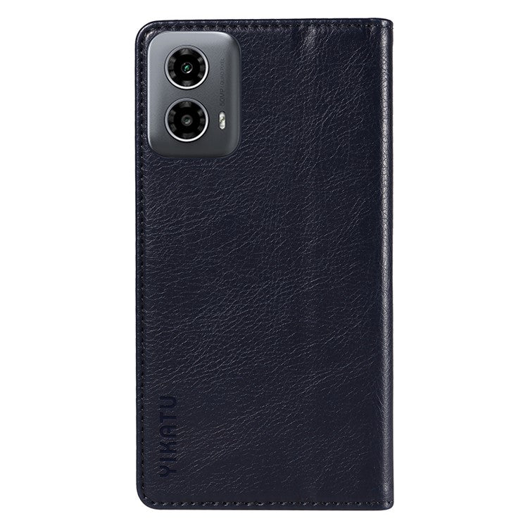 YIKATU YK-006 For Motorola Moto G34 5G Case Leather Phone Cover Litchi Texture Magnetic Closure - Navy Blue
