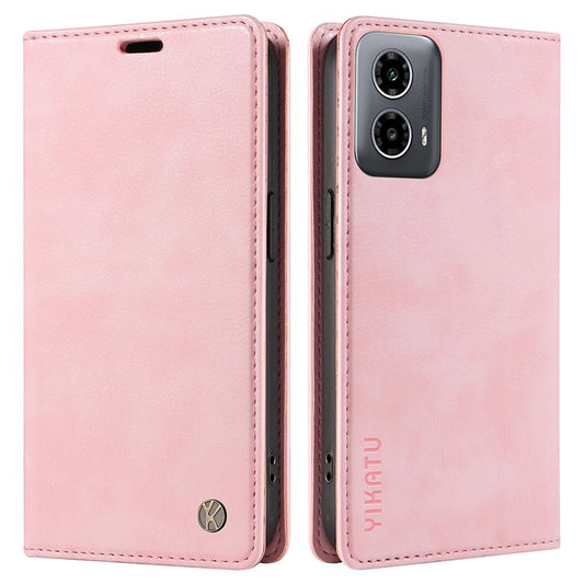 YIKATU YK-006 For Motorola Moto G34 5G Case Leather Phone Cover Litchi Texture Magnetic Closure - Pink