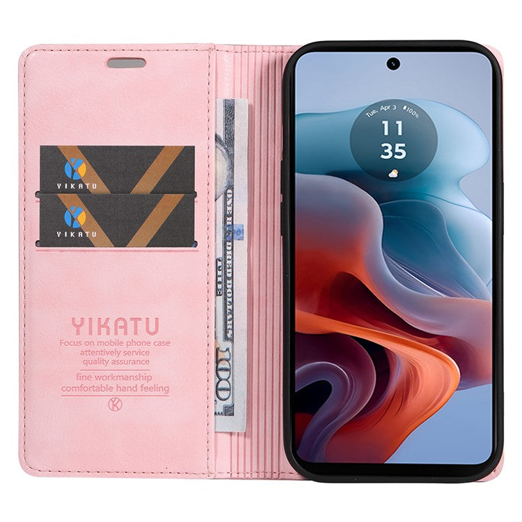 YIKATU YK-006 For Motorola Moto G34 5G Case Leather Phone Cover Litchi Texture Magnetic Closure - Pink