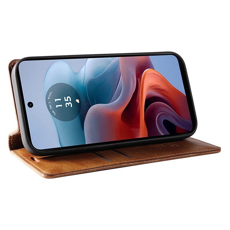 YIKATU YK-006 For Motorola Moto G34 5G Case Leather Phone Cover Litchi Texture Magnetic Closure - Brown