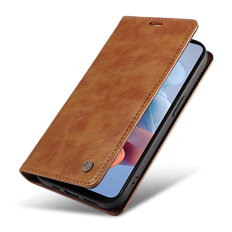 YIKATU YK-006 For Motorola Moto G34 5G Case Leather Phone Cover Litchi Texture Magnetic Closure - Brown