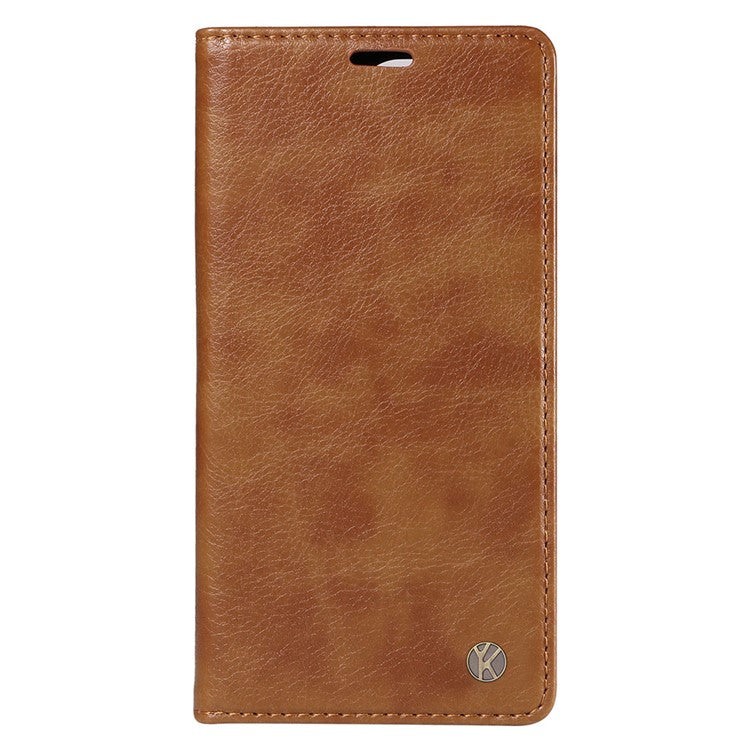 YIKATU YK-006 For Motorola Moto G34 5G Case Leather Phone Cover Litchi Texture Magnetic Closure - Brown