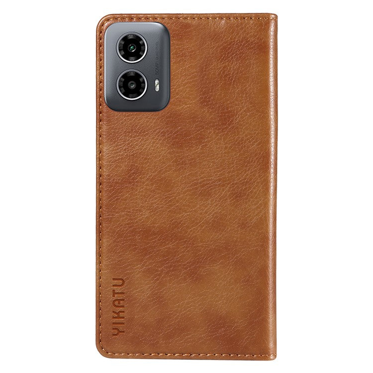 YIKATU YK-006 For Motorola Moto G34 5G Case Leather Phone Cover Litchi Texture Magnetic Closure - Brown