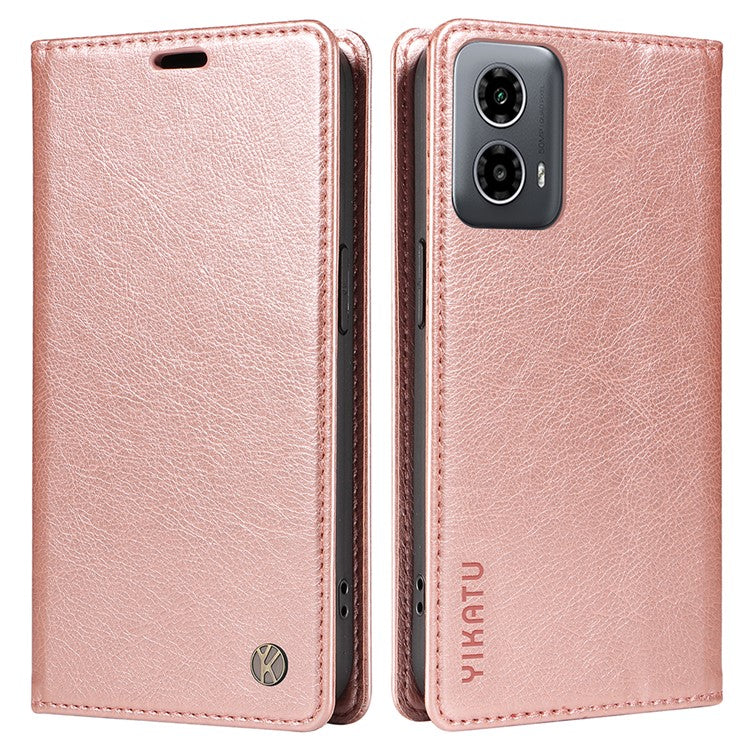 YIKATU YK-006 For Motorola Moto G34 5G Case Leather Phone Cover Litchi Texture Magnetic Closure - Rose Gold