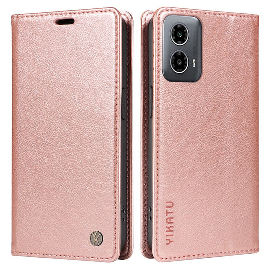 YIKATU YK-006 For Motorola Moto G34 5G Case Leather Phone Cover Litchi Texture Magnetic Closure - Rose Gold