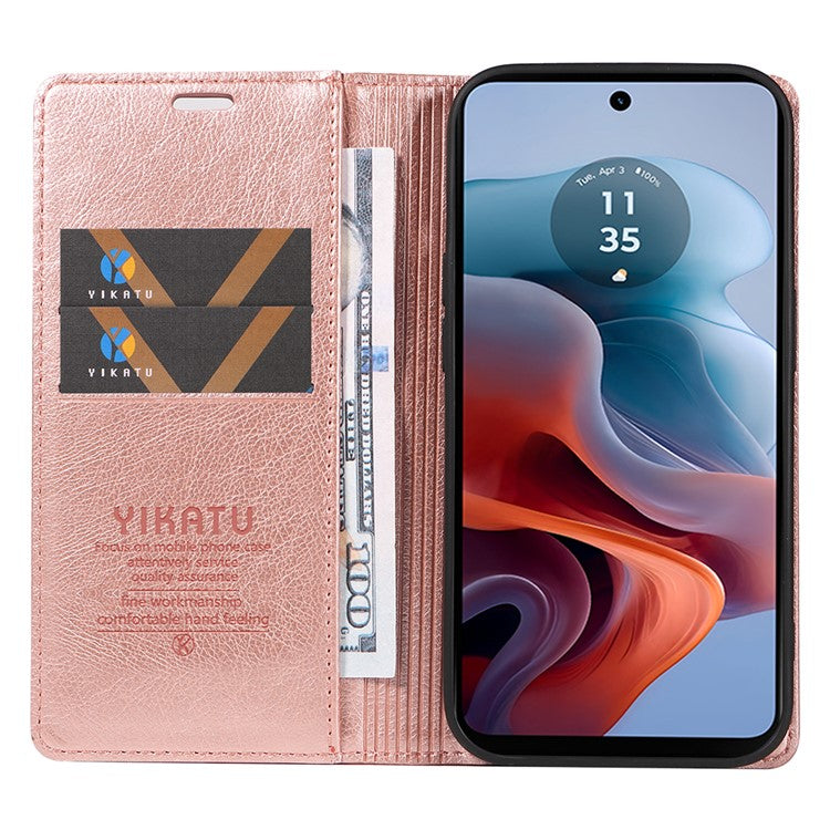 YIKATU YK-006 For Motorola Moto G34 5G Case Leather Phone Cover Litchi Texture Magnetic Closure - Rose Gold