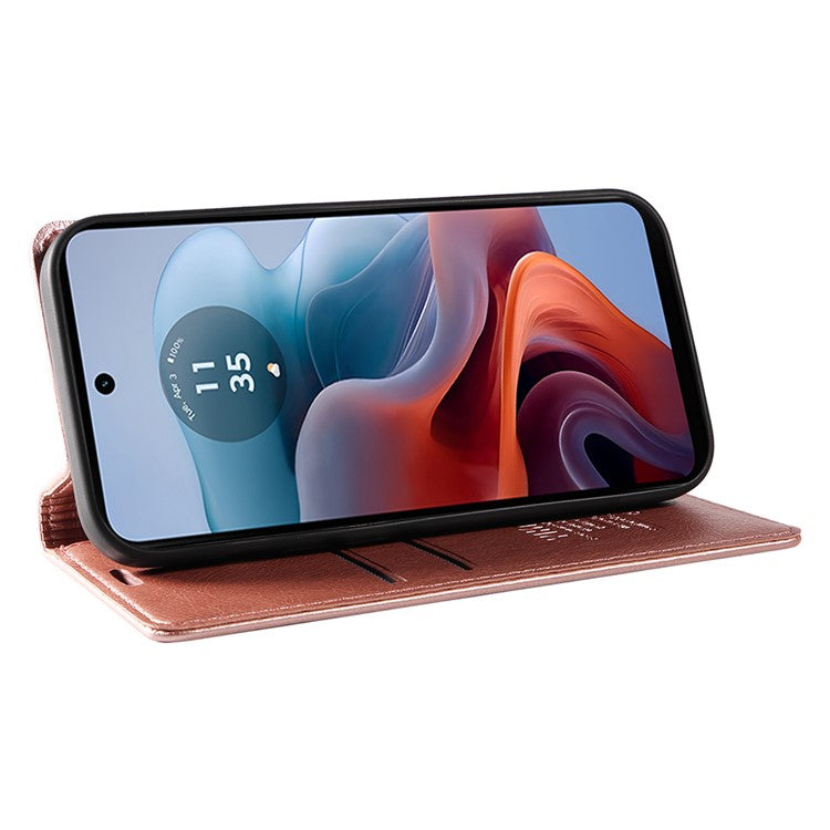 YIKATU YK-006 For Motorola Moto G34 5G Case Leather Phone Cover Litchi Texture Magnetic Closure - Rose Gold