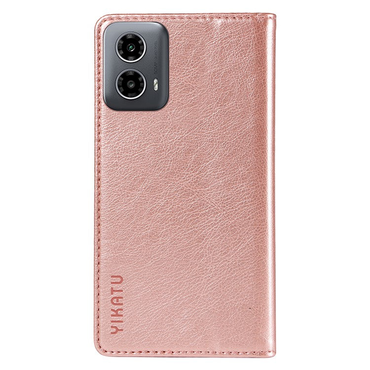 YIKATU YK-006 For Motorola Moto G34 5G Case Leather Phone Cover Litchi Texture Magnetic Closure - Rose Gold