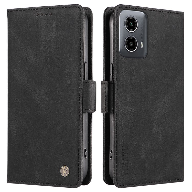 YIKATU YK-005 For Motorola Moto G45 5G / G34 5G Case Card Slot Skin-Touch Leather Magnetic Clasp Phone Cover - Black