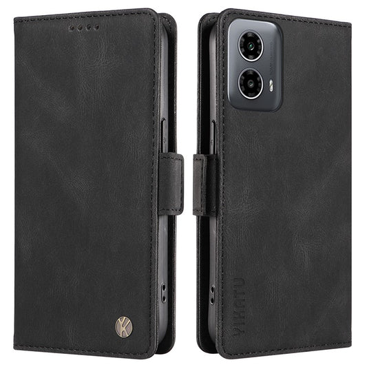 YIKATU YK-005 For Motorola Moto G45 5G / G34 5G Case Card Slot Skin-Touch Leather Magnetic Clasp Phone Cover - Black
