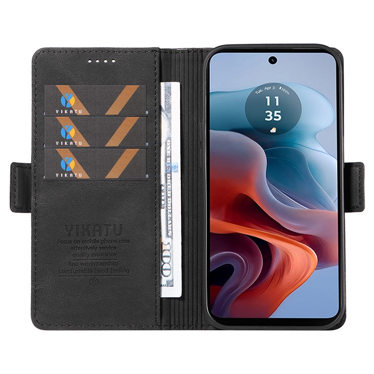 YIKATU YK-005 For Motorola Moto G45 5G / G34 5G Case Card Slot Skin-Touch Leather Magnetic Clasp Phone Cover - Black