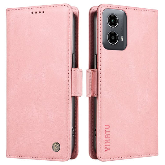 YIKATU YK-005 For Motorola Moto G45 5G / G34 5G Case Card Slot Skin-Touch Leather Magnetic Clasp Phone Cover - Pink