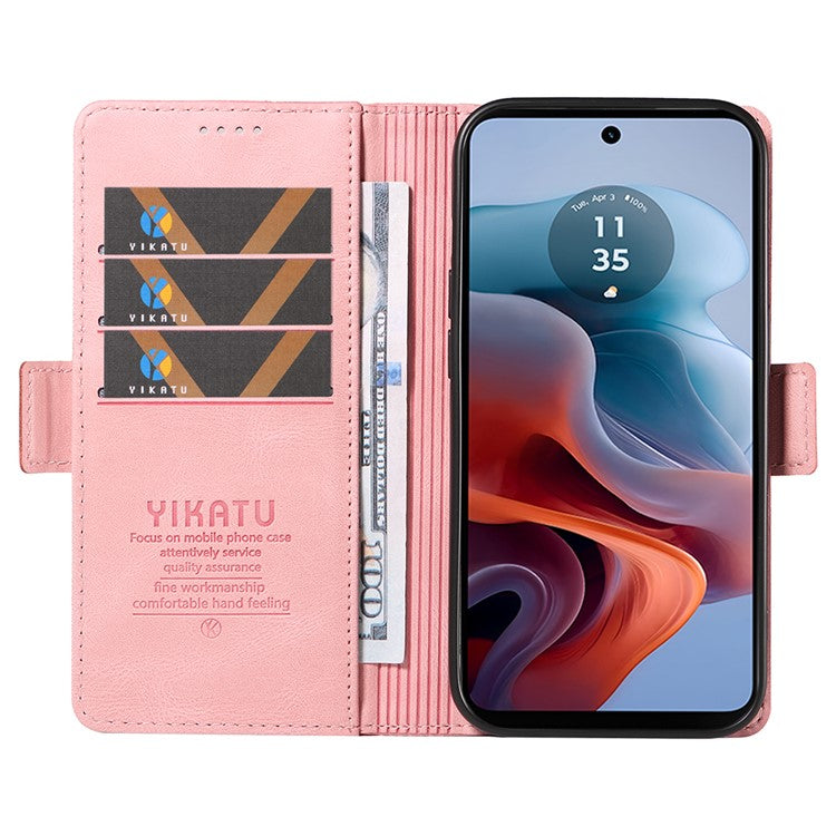 YIKATU YK-005 For Motorola Moto G45 5G / G34 5G Case Card Slot Skin-Touch Leather Magnetic Clasp Phone Cover - Pink