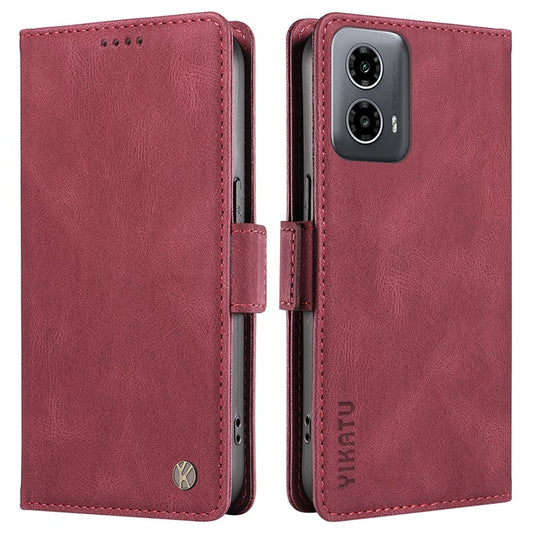 YIKATU YK-005 For Motorola Moto G45 5G / G34 5G Case Card Slot Skin-Touch Leather Magnetic Clasp Phone Cover - Wine Red