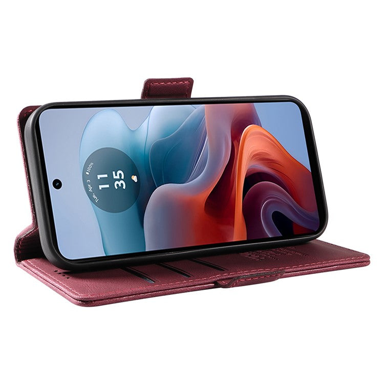 YIKATU YK-005 For Motorola Moto G45 5G / G34 5G Case Card Slot Skin-Touch Leather Magnetic Clasp Phone Cover - Wine Red
