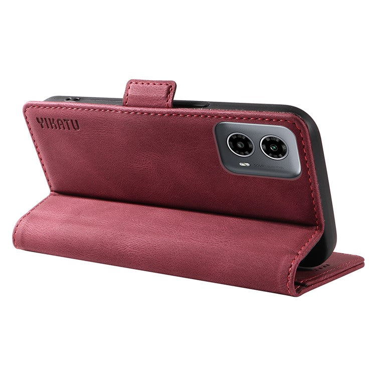 YIKATU YK-005 For Motorola Moto G45 5G / G34 5G Case Card Slot Skin-Touch Leather Magnetic Clasp Phone Cover - Wine Red